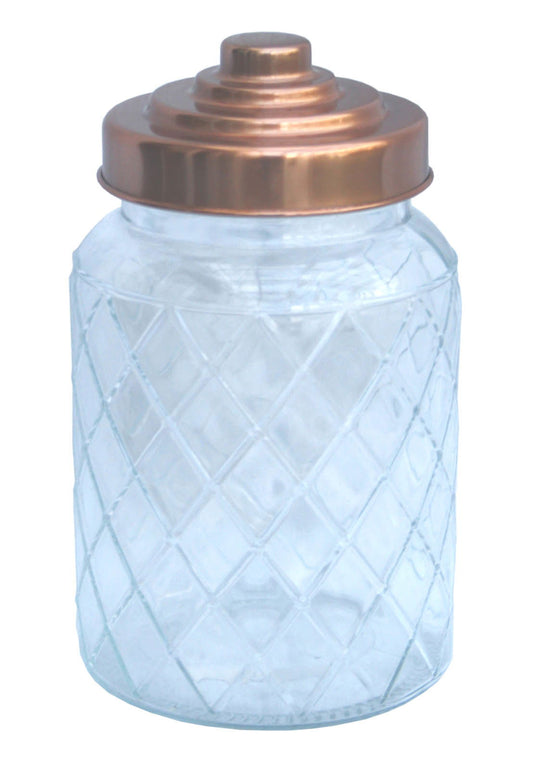 7 Inch Round Glass Jar with Copper Lid for Storage and Home Decor