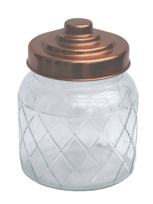 5.5 Inch Round Glass Jar with Copper Lid for Storage and Home Decor