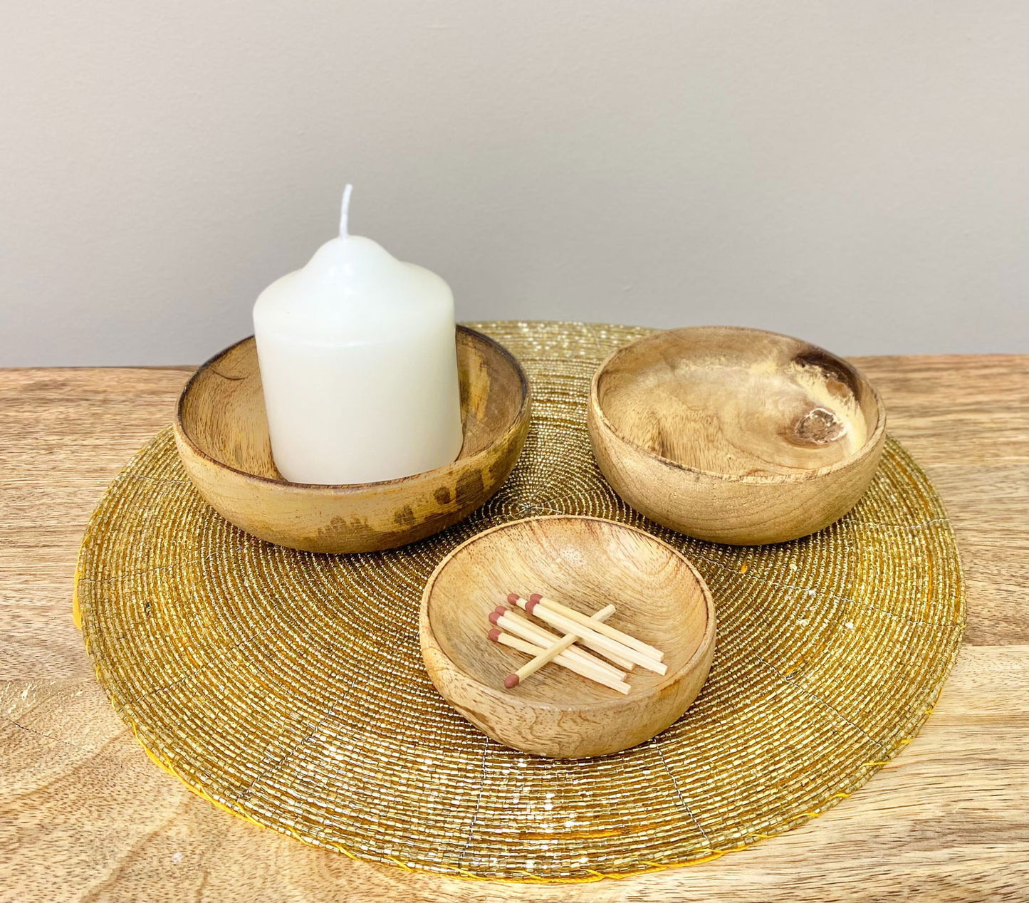 Mango Wood Round Bowls Set of 3 Eco-Friendly Kitchenware Rustic Home