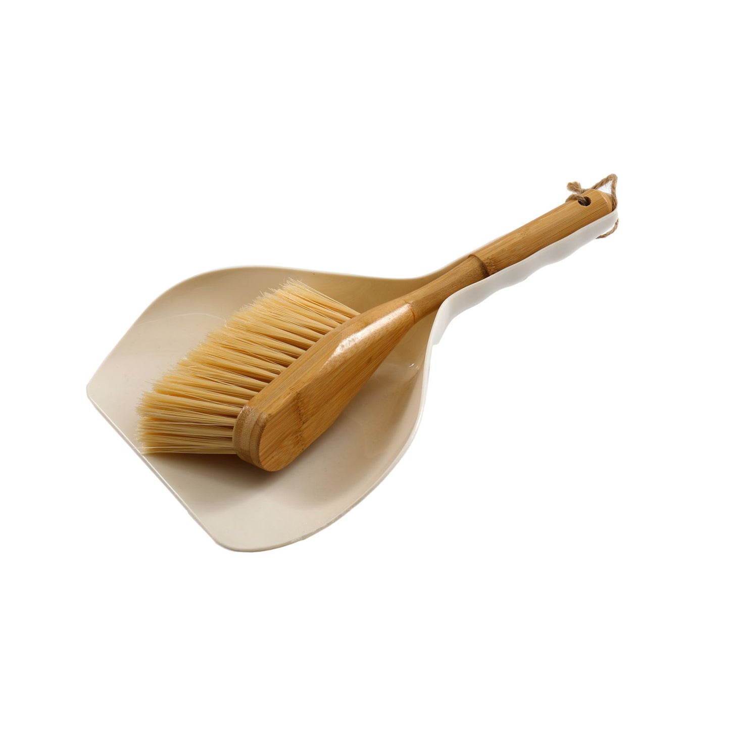 Cream Dustpan and Bamboo Brush Set Eco-Friendly Cleaning Tools