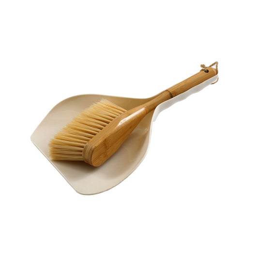 Cream Dustpan and Bamboo Brush Set Eco-Friendly Cleaning Tools