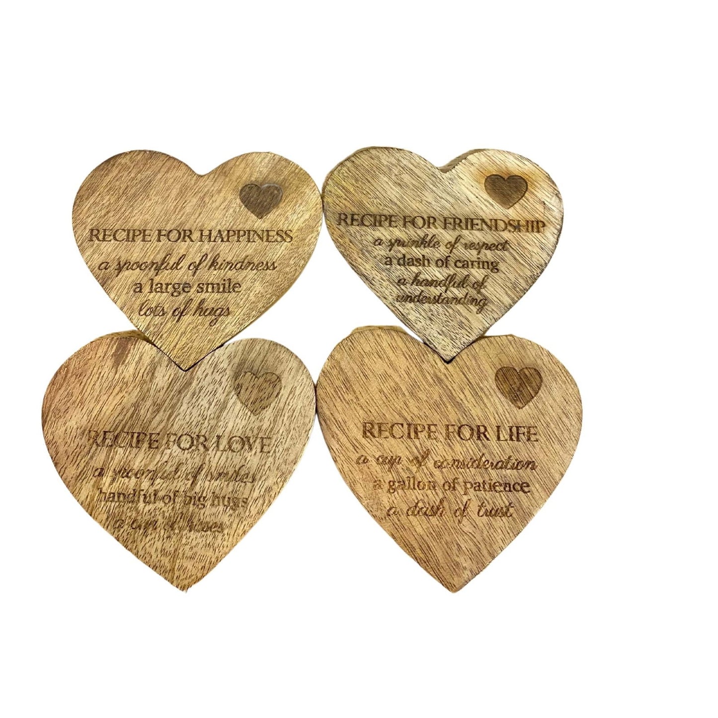 4 Wooden Heart Coasters for Home Decor, Gifts, and Weddings