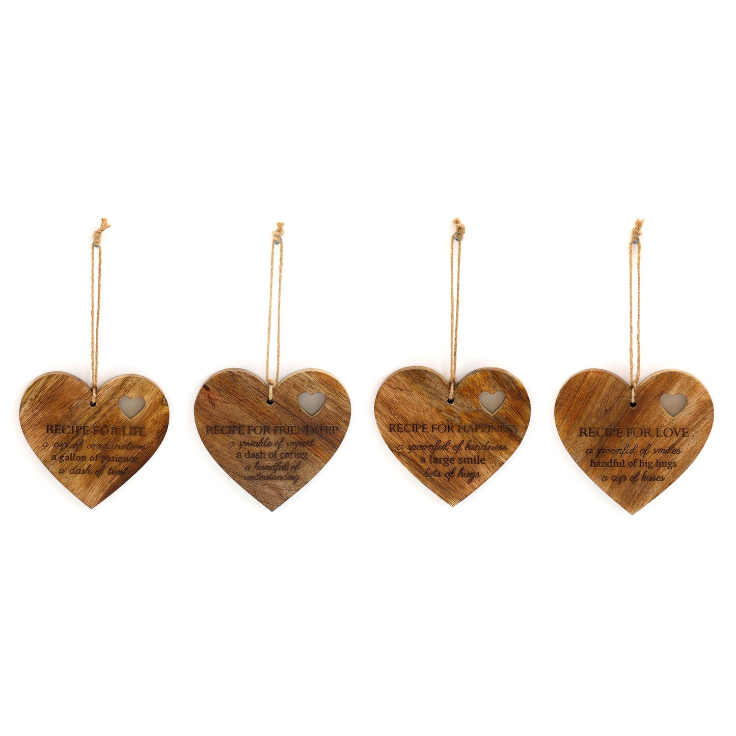 4 Black Etched Wood Heart Plaques Life Recipe Hanging Decor