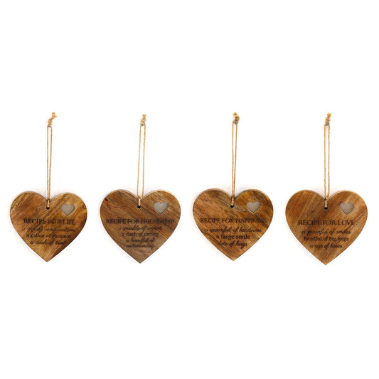 4 Black Etched Wood Heart Plaques Life Recipe Hanging Decor