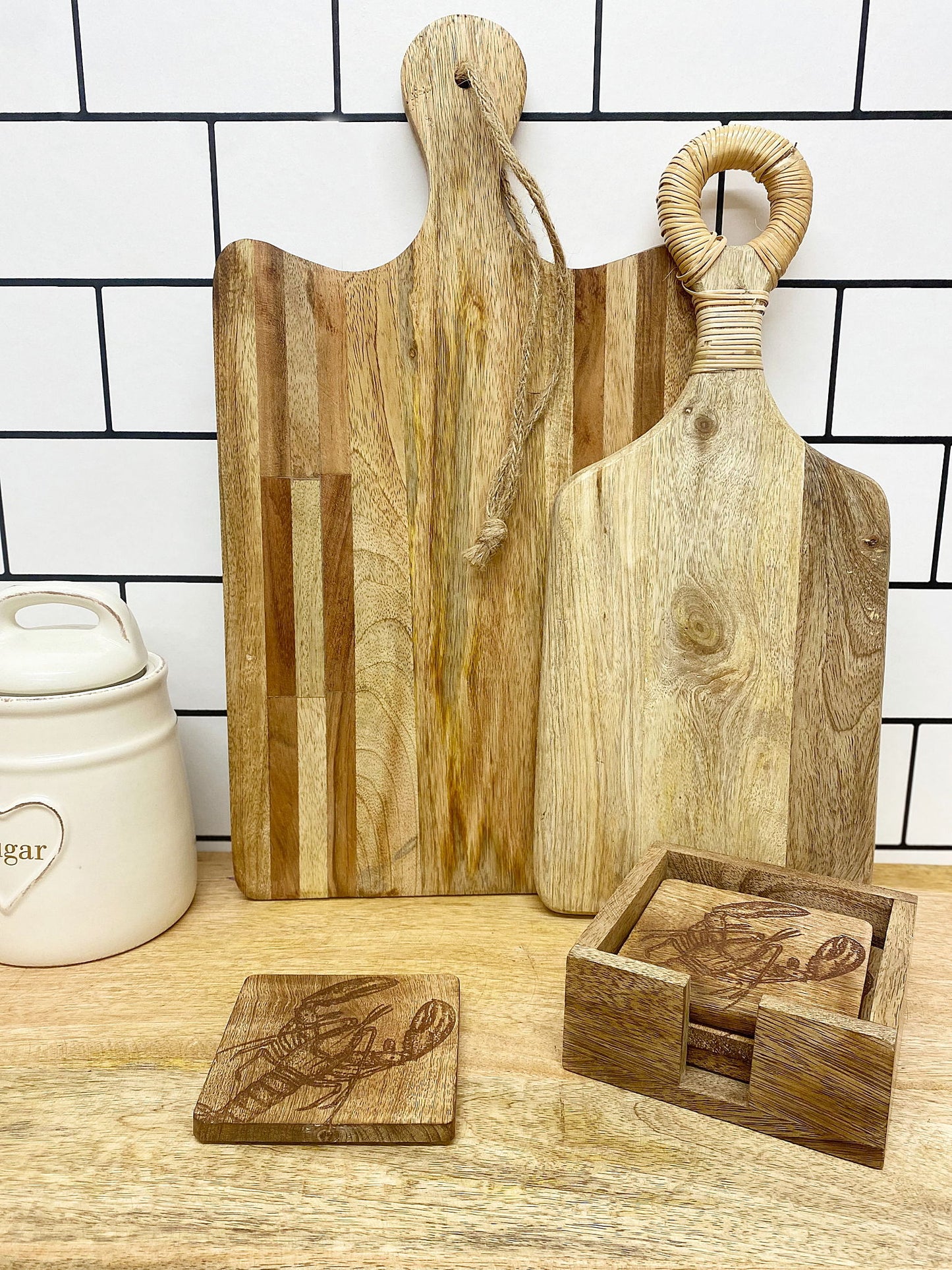 Set of 4 Wooden Engraved Lobster Coasters - Unique Nautical Home Decor