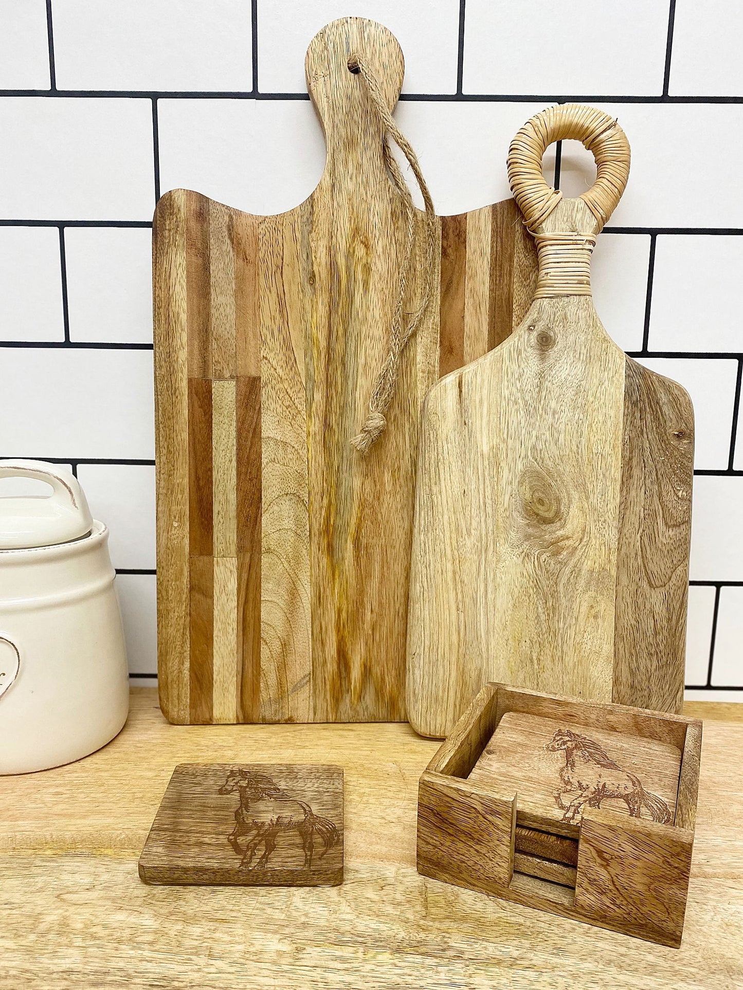 Set of 4 Wooden Engraved Horse Coasters - Unique Home Decor Gift Idea