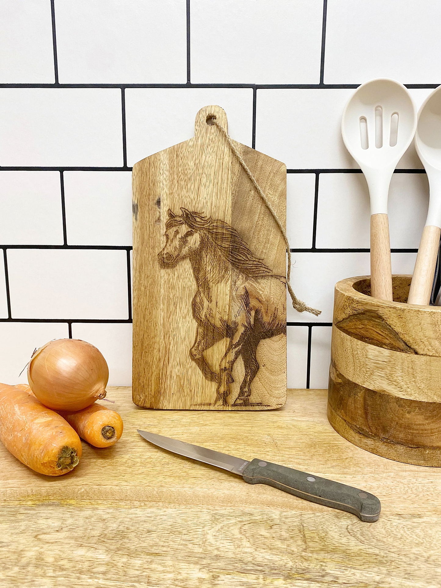 Engraved Wooden Cheese Board Horse Design Perfect for Entertaining and Gifts