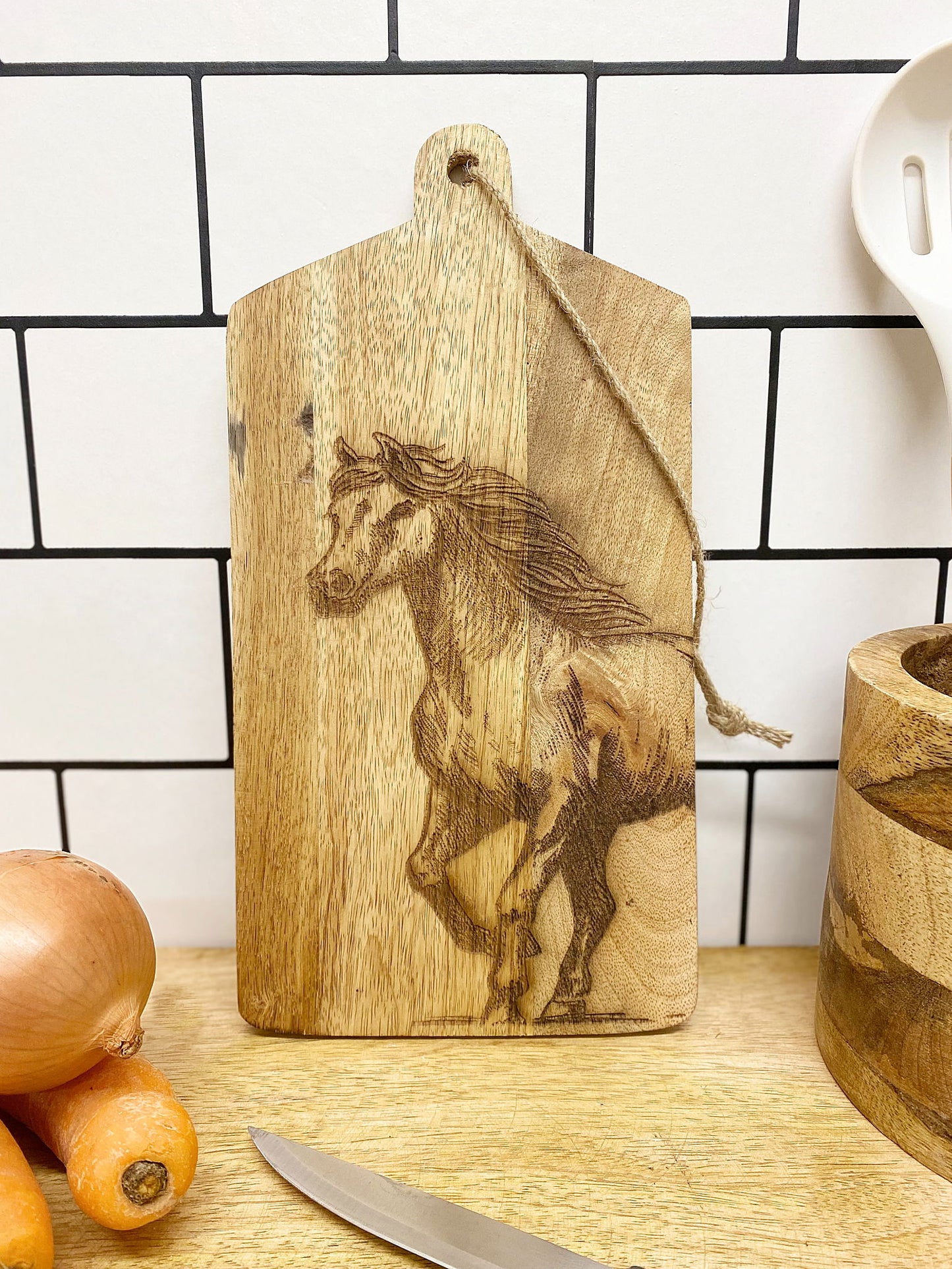 Engraved Wooden Cheese Board Horse Design Perfect for Entertaining and Gifts