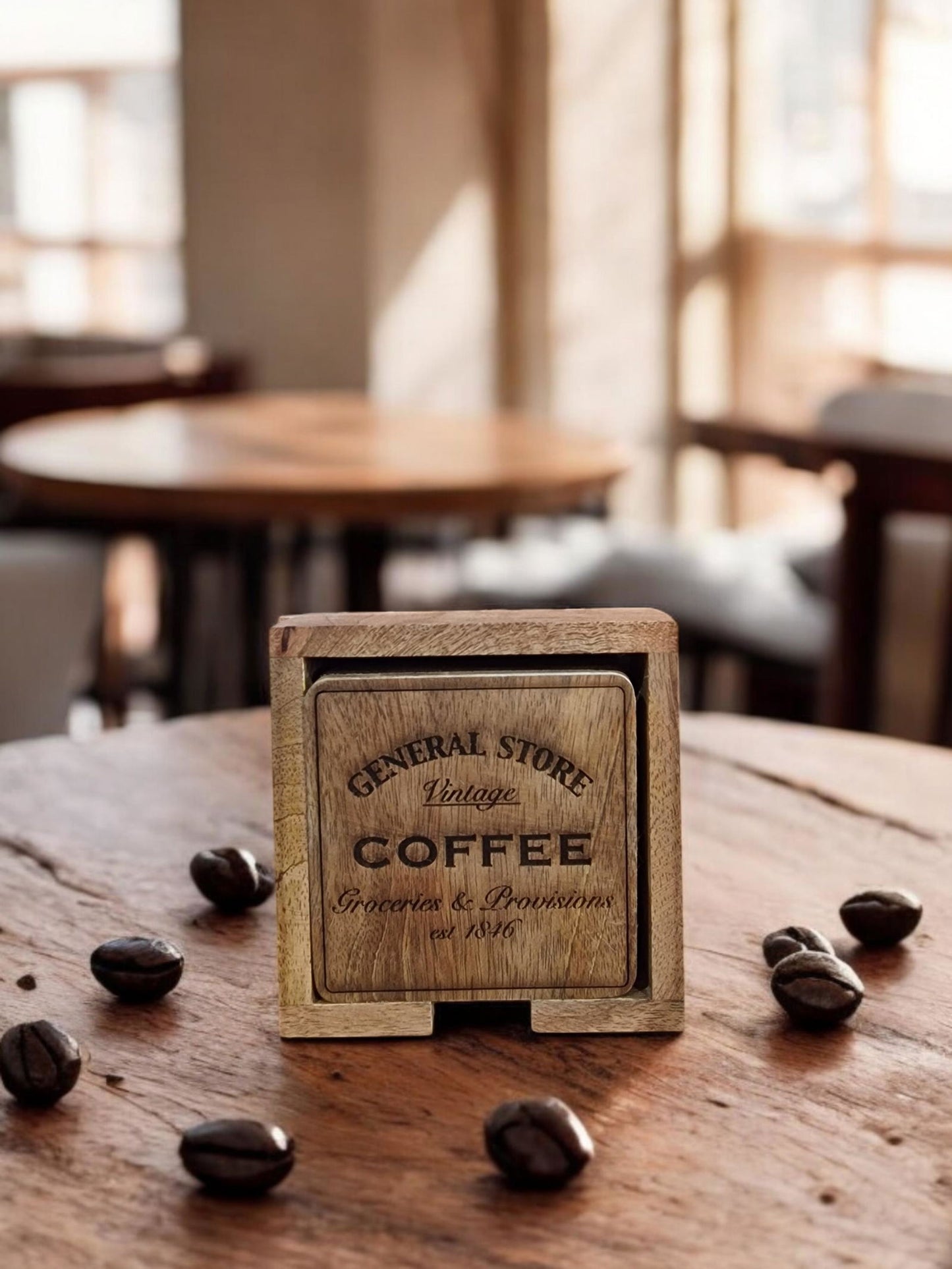 Set of 4 Coffee Coasters - General Store Theme for Home & Office Decor