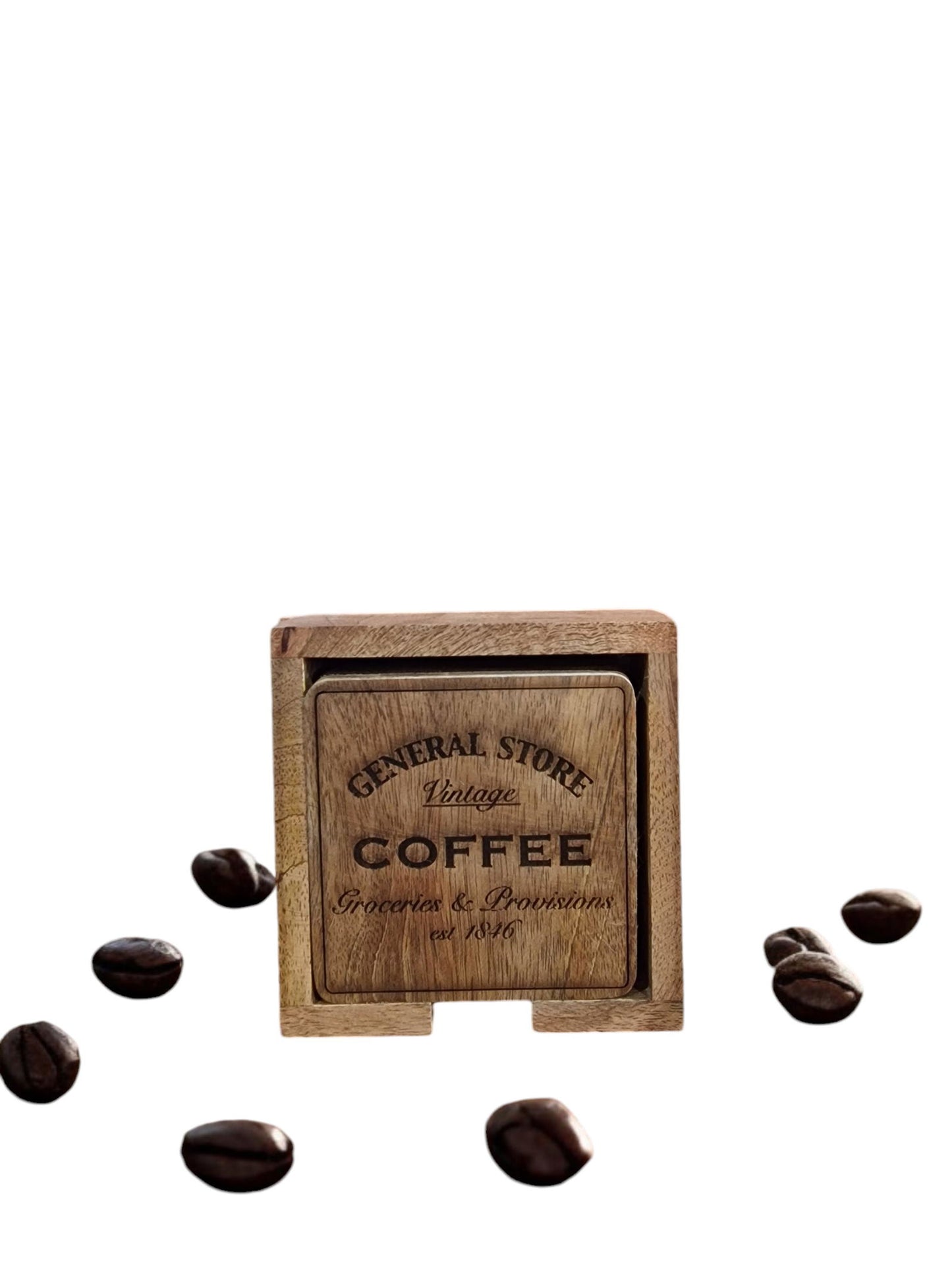Set of 4 Coffee Coasters - General Store Theme for Home & Office Decor