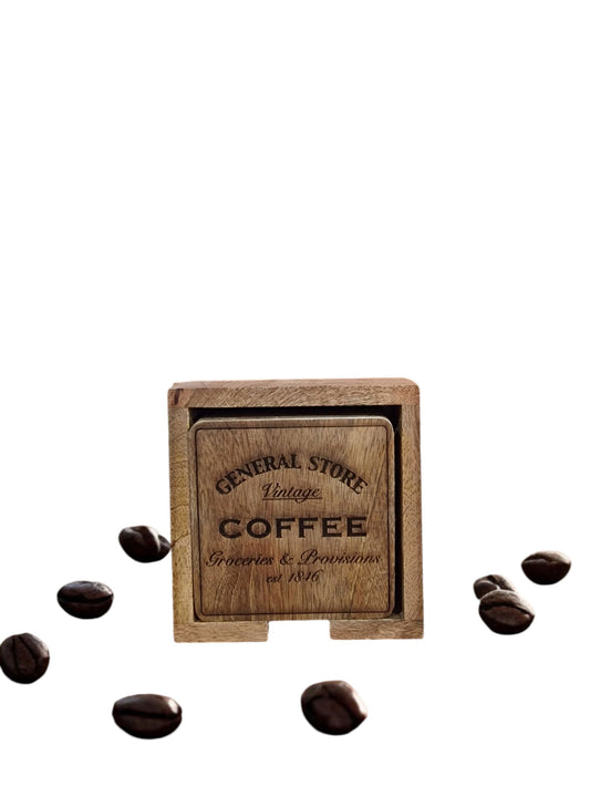 Set of 4 Coffee Coasters - General Store Theme for Home & Office Decor