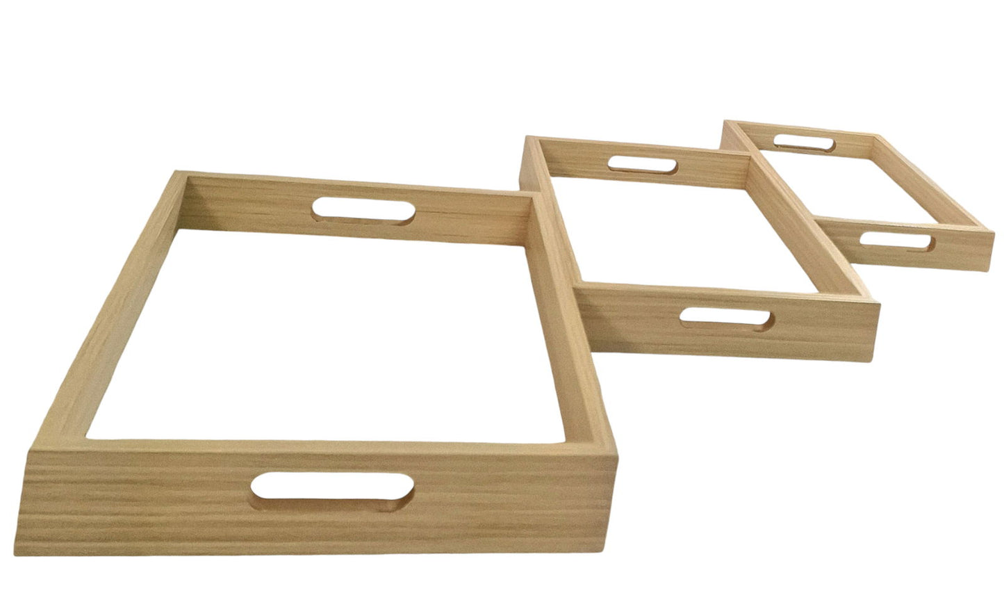 Cream Linen Style Glass Serving Trays Set of 3 Elegant Design for Home Decor