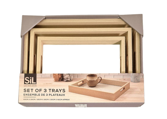 Cream Linen Style Glass Serving Trays Set of 3 Elegant Design for Home Decor