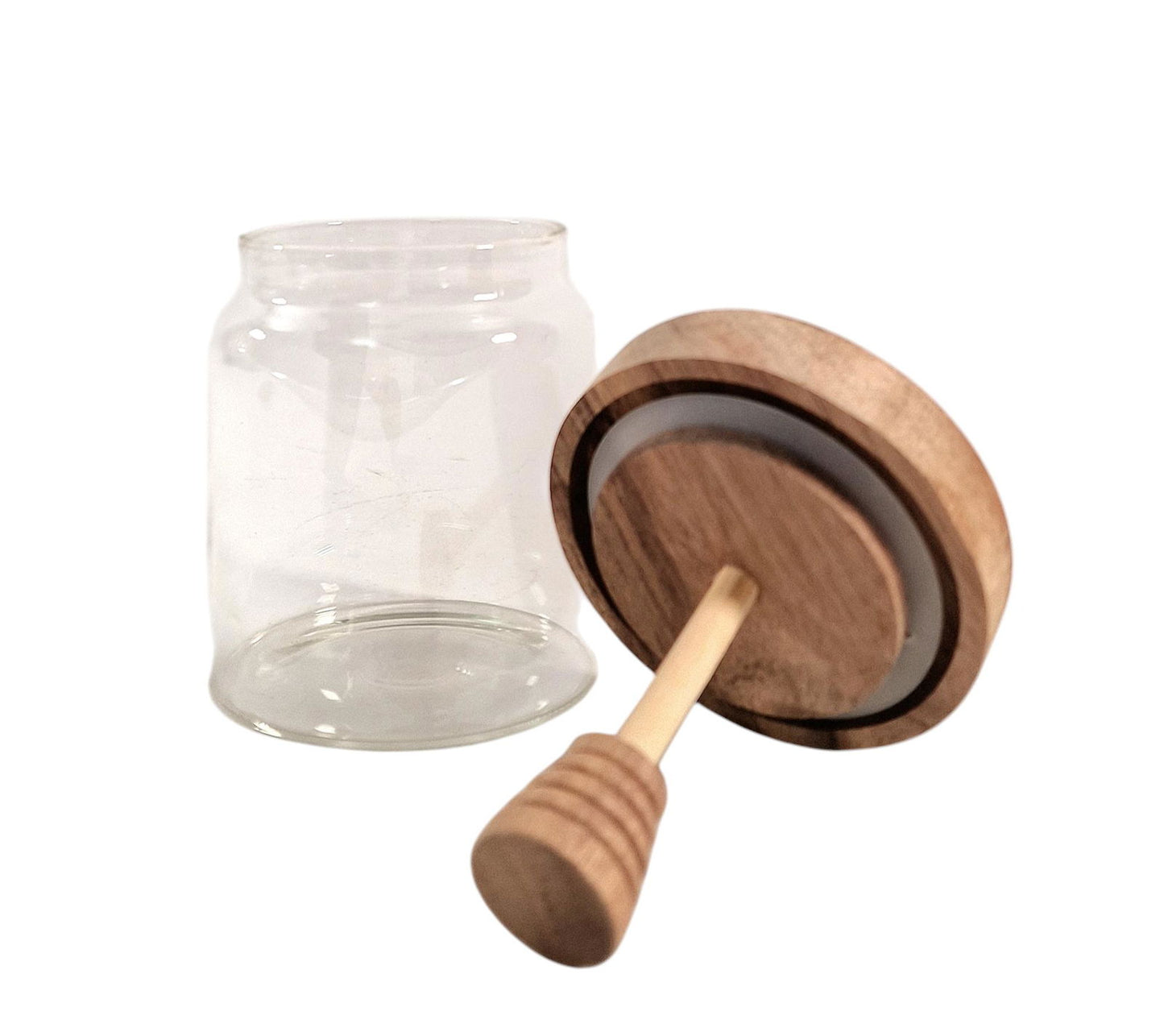 Glass Honey Storage Jar with Stirrer for Kitchen Organization