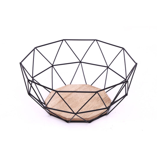 Geometric Black Wire Bowl 26cm Decorative Home Accent Modern Design