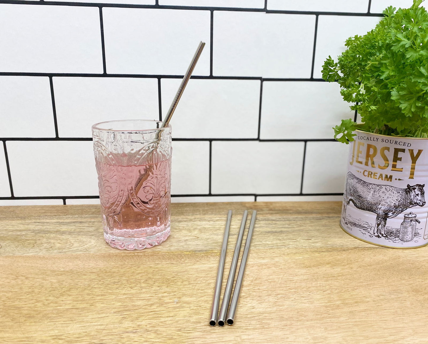 Reusable Stainless Steel Straws Set of 4 with Cleaning Brush