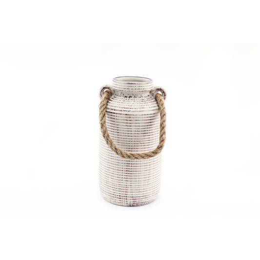 Rustic Small Stone Vase with Rope Handle Perfect for Home Decor