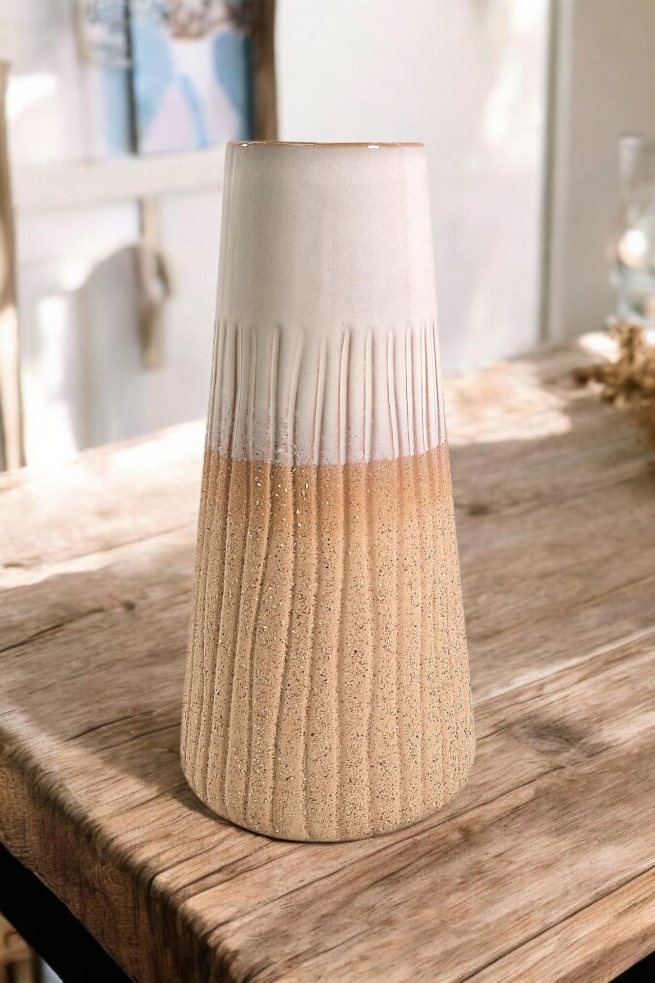 27.5cm Glazed White Ceramic Vase - Modern Stylish Home Decor Accent