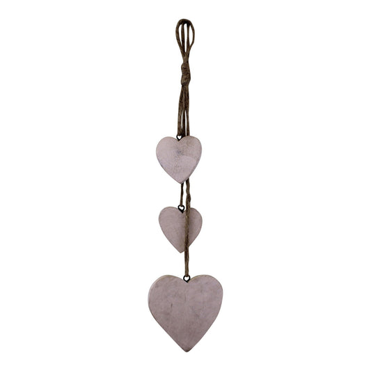 Light Wood Three Hanging Heart Decorations Rustic Home Decor Valentine's Day Gift