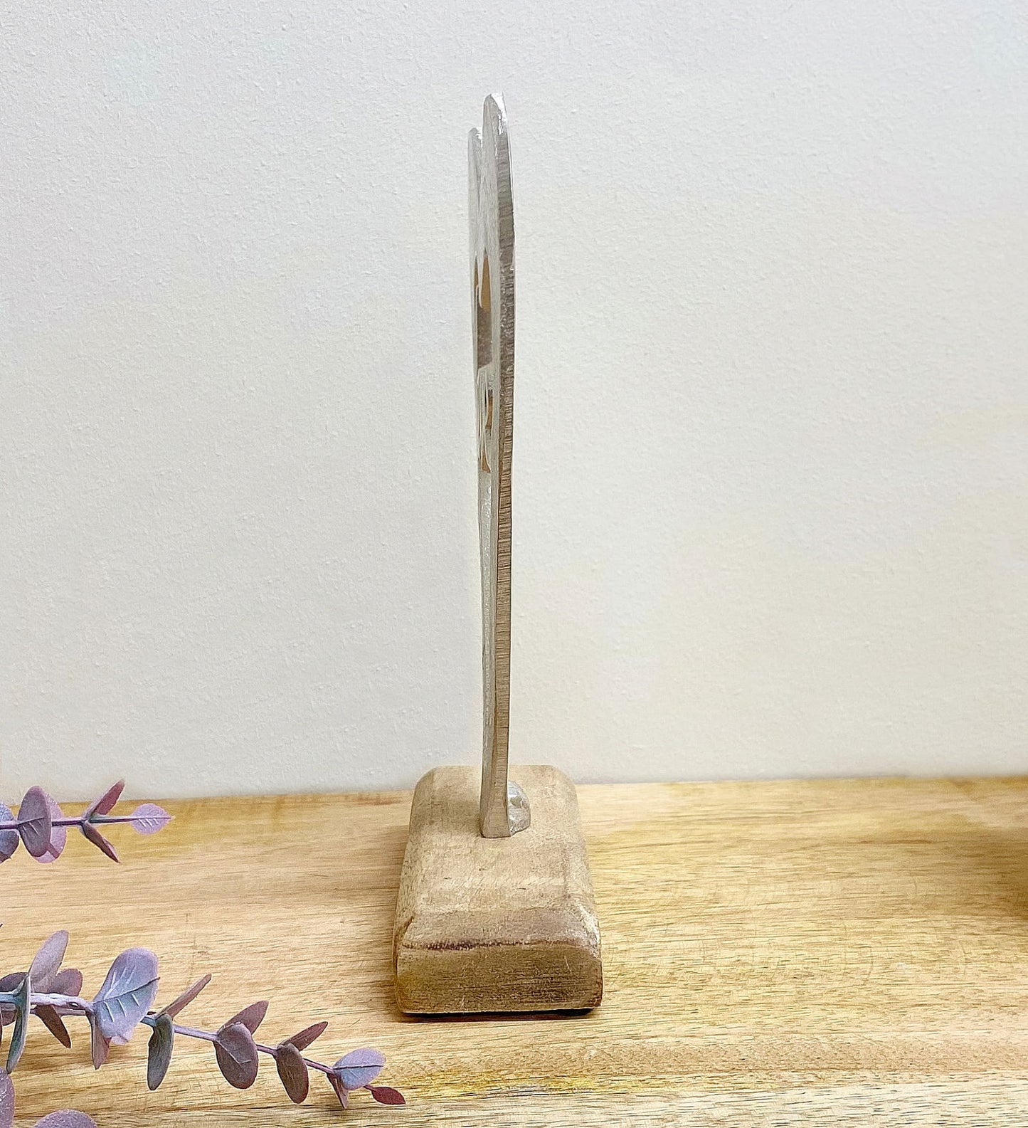 Small Metal Silver Heart Love on Wooden Base Perfect Gift for Any Occasion