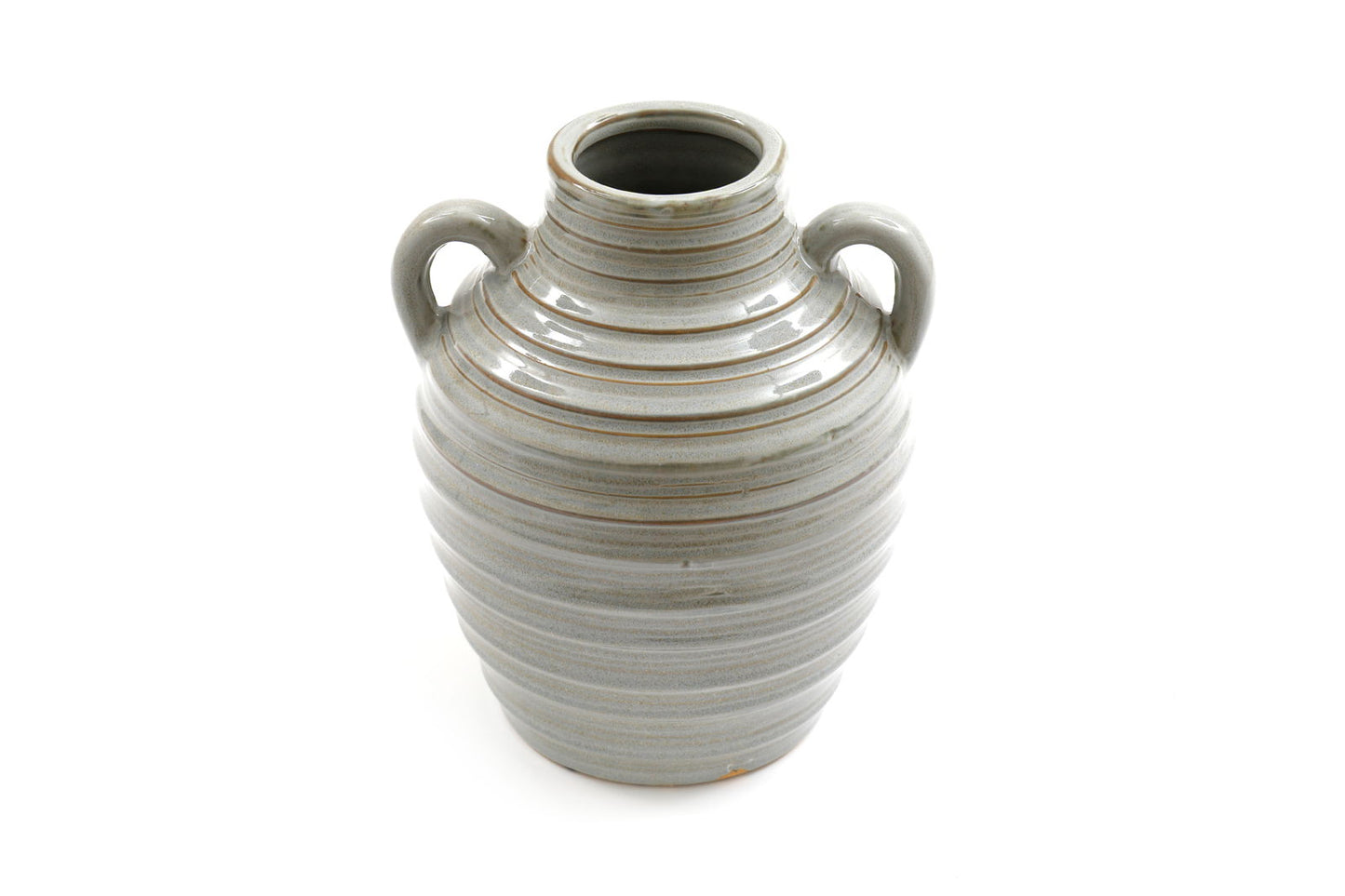 20cm Ceramic Grey Ribbed Vase with Handles Stylish Home Decor
