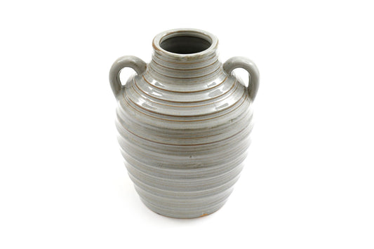 20cm Ceramic Grey Ribbed Vase with Handles Stylish Home Decor