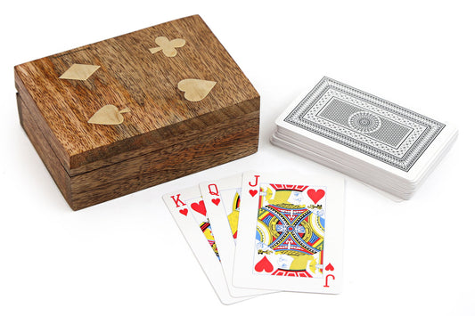 Wooden Box with Playing Cards for Game Nights and Collectors
