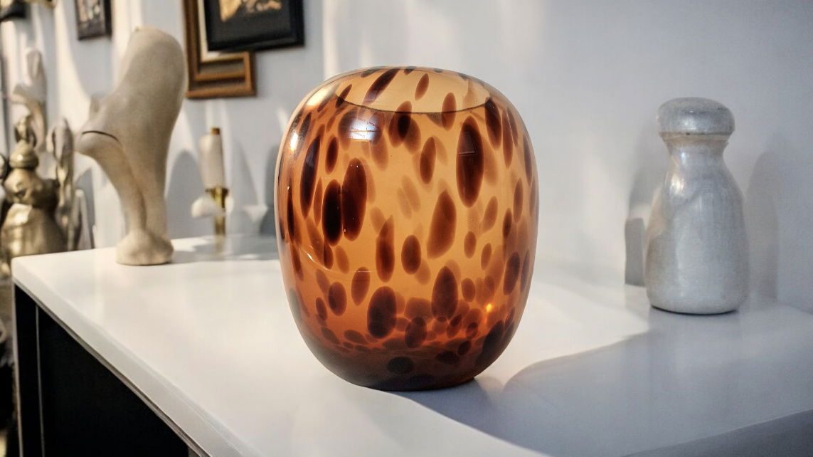 26cm Leopard Print Glass Vase Stylish Home Decor Unique Gift