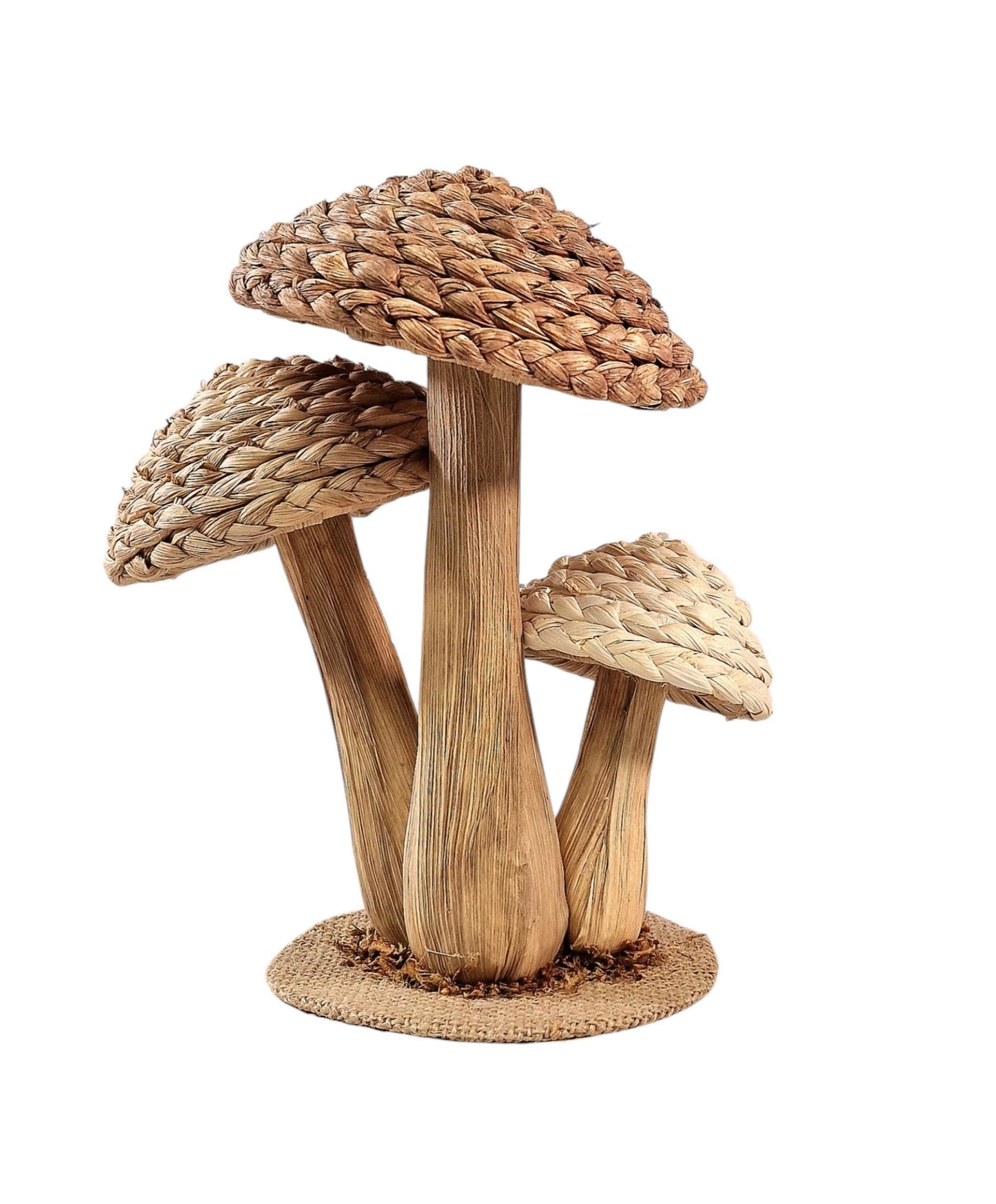 Rattan Trio Mushroom Ornament 21cm Decorative Home Accent Unique Boho Style