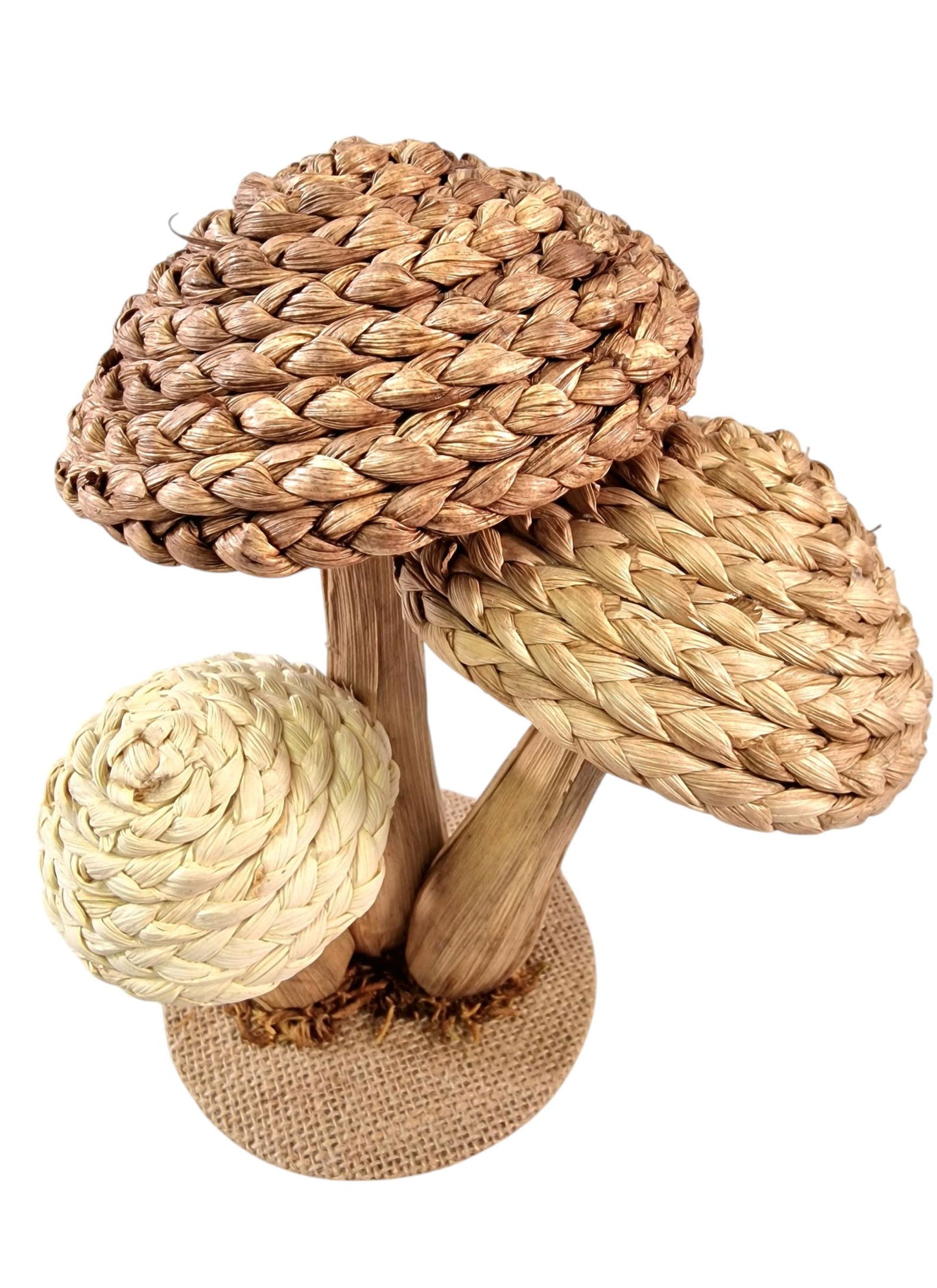 Rattan Trio Mushroom Ornament 21cm Decorative Home Accent Unique Boho Style