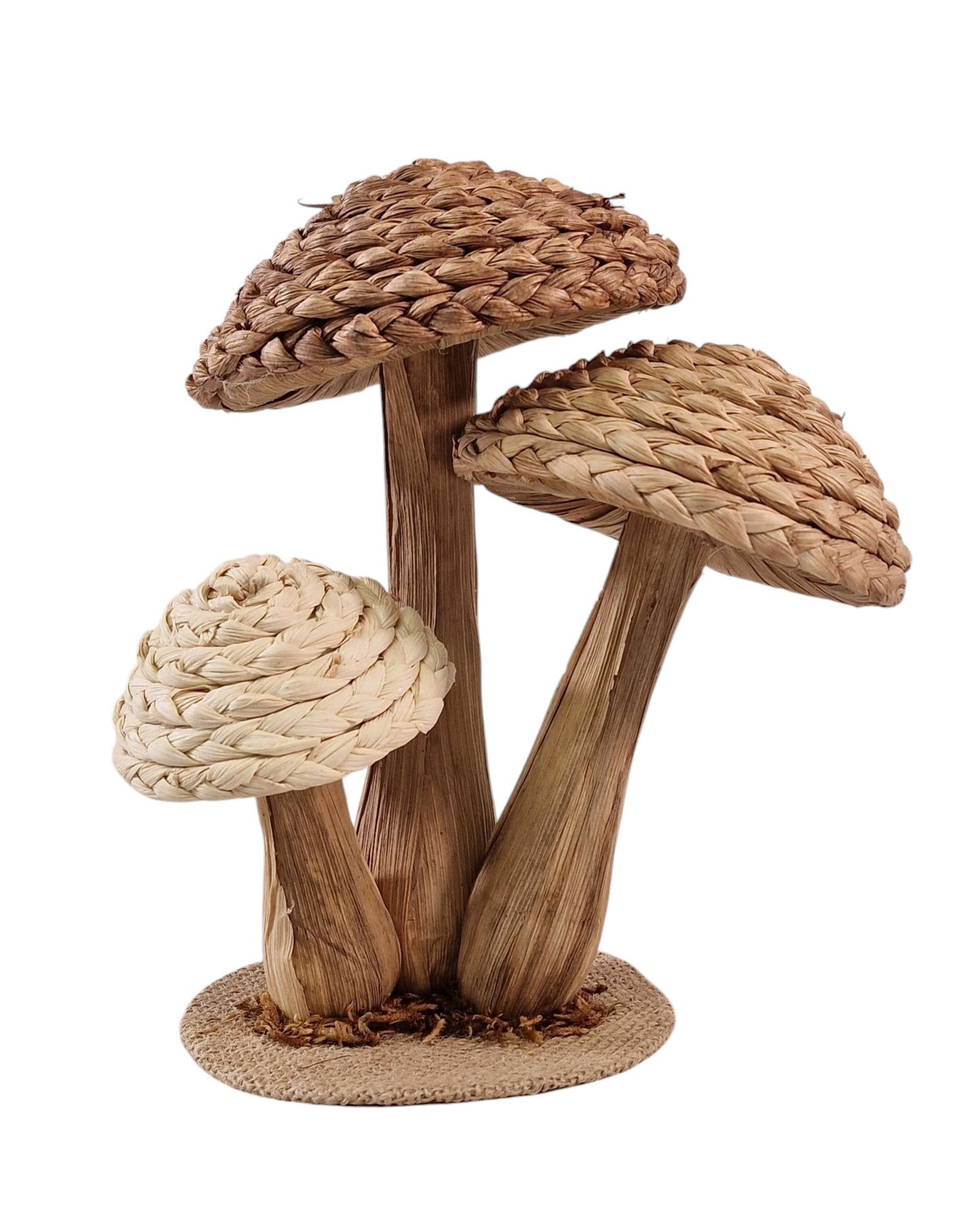 Rattan Trio Mushroom Ornament 21cm Decorative Home Accent Unique Boho Style