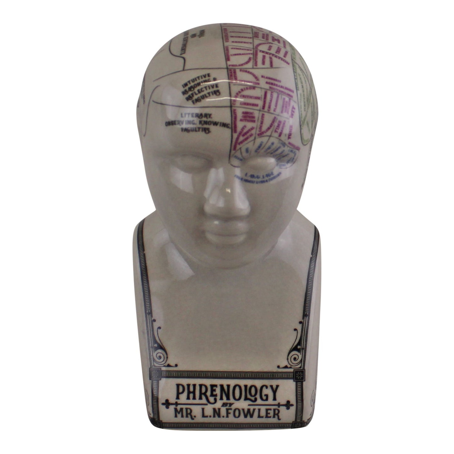 Unique Small Ceramic Phrenology Head Decorative Crackle Finish Perfect for Home Decor