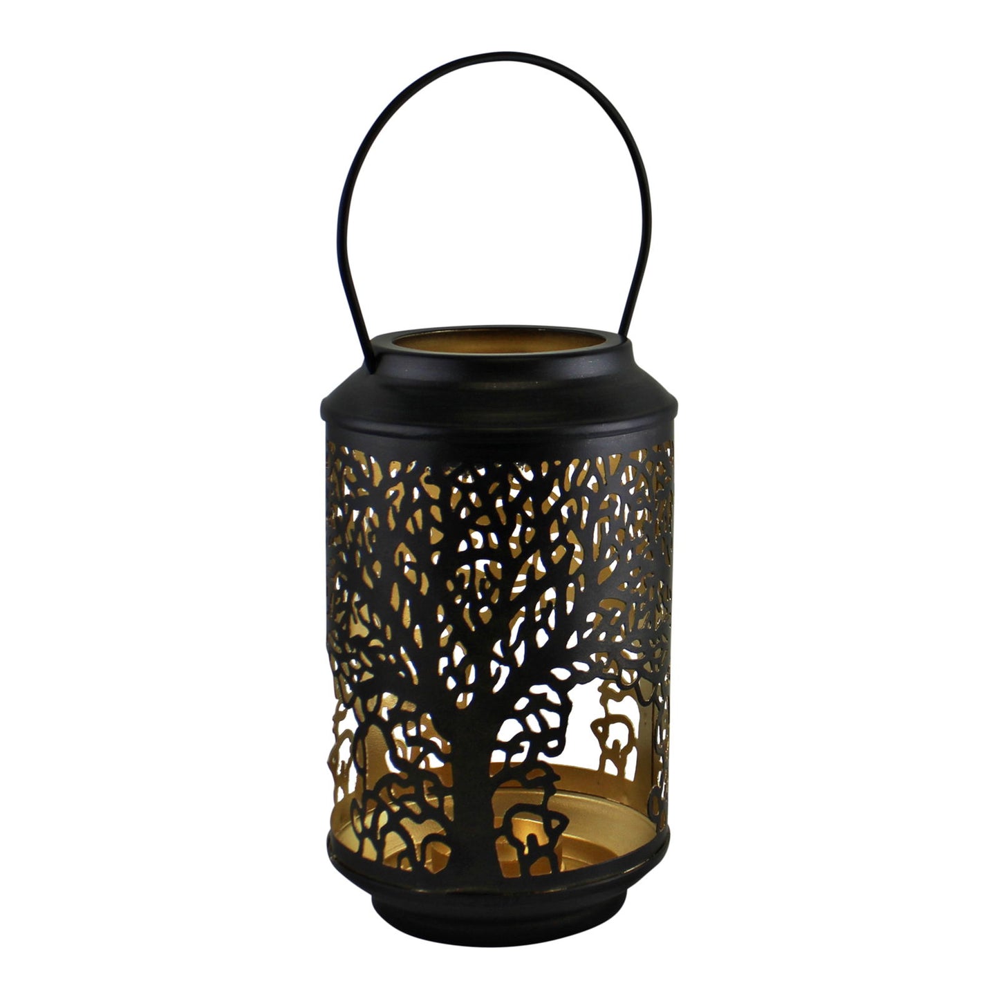 Small Tree of Life Candle Lantern Black Cutout Design Perfect for Home Decor