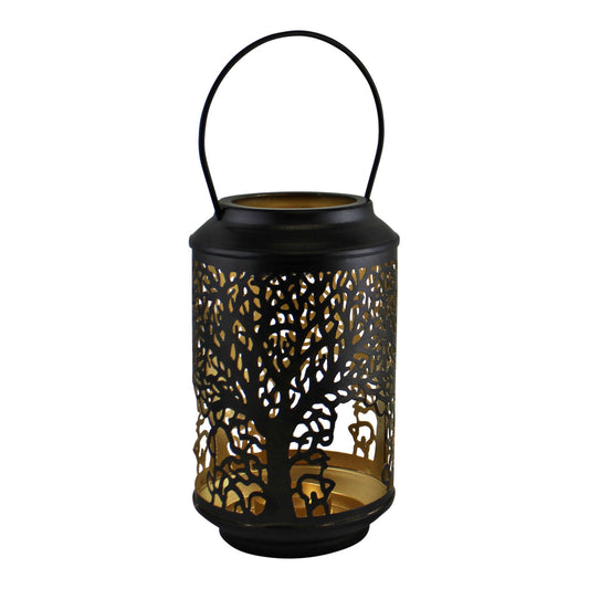 Small Tree of Life Candle Lantern Black Cutout Design Perfect for Home Decor