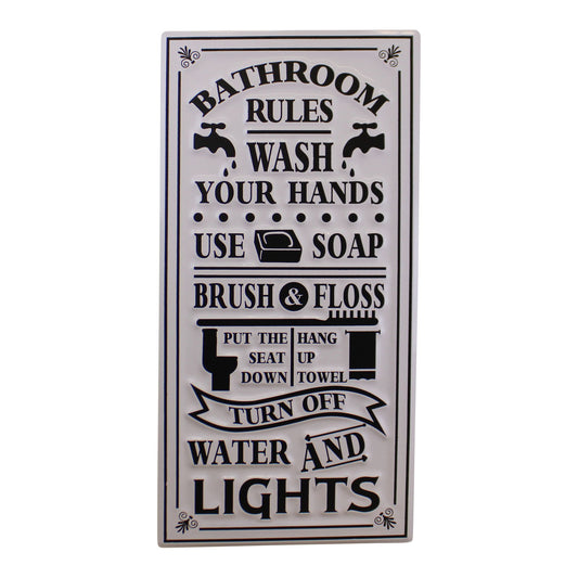 Metal Wall Hanging Bathroom Rules Plaque - Home Decor Wall Art Sign