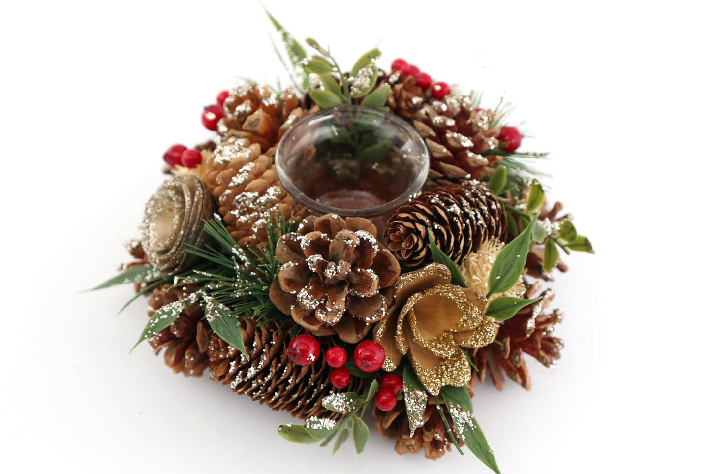 Fir Cone & Berry Botanical Tea Light Holder Rustic Home Decor Nature-Inspired