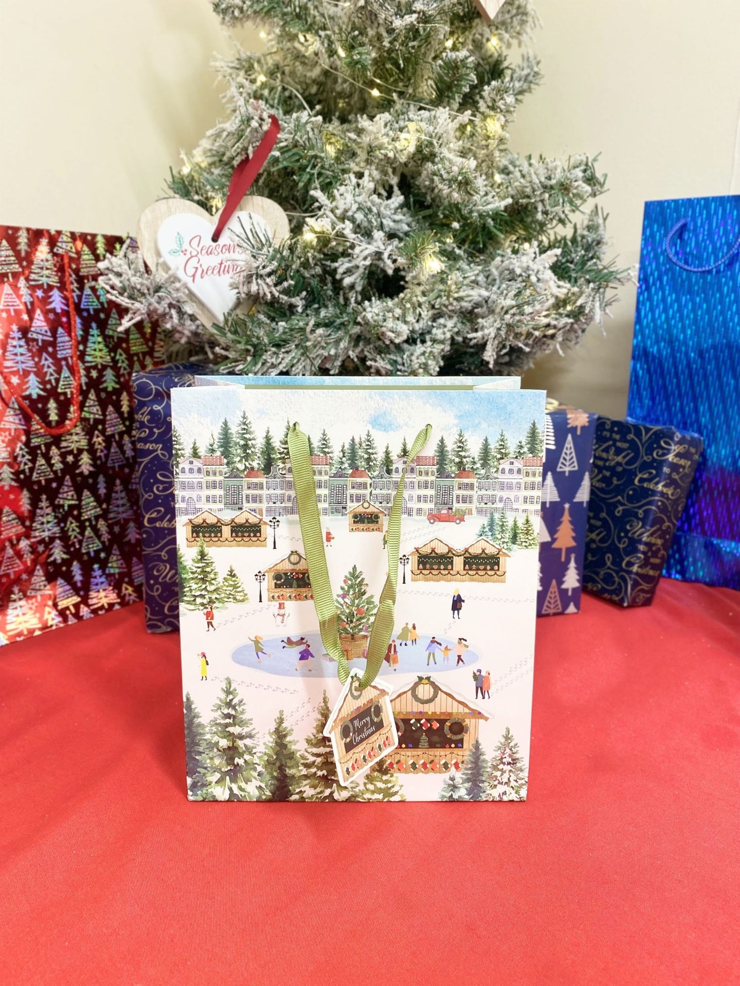 Christmas Market Gift Bag Themed 34cm Perfect for Holiday Gifts