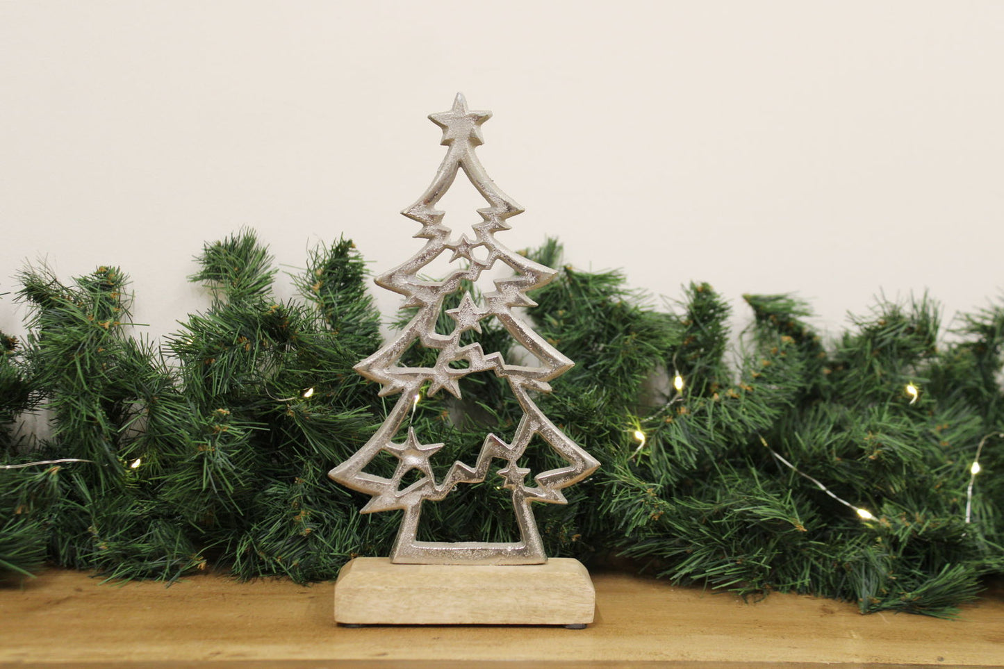 Small Silver Christmas Tree on Wooden Base Perfect Holiday Decoration