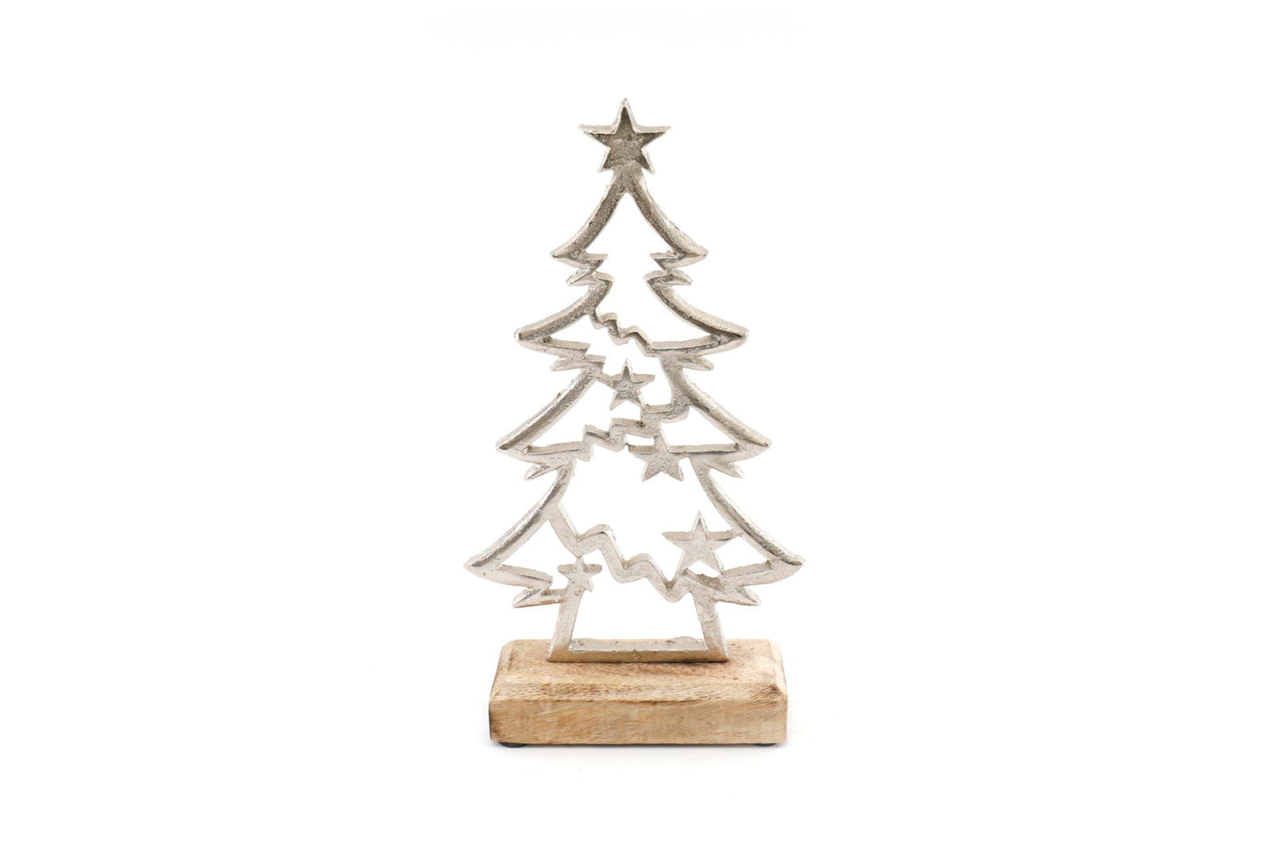 Small Silver Christmas Tree on Wooden Base Perfect Holiday Decoration