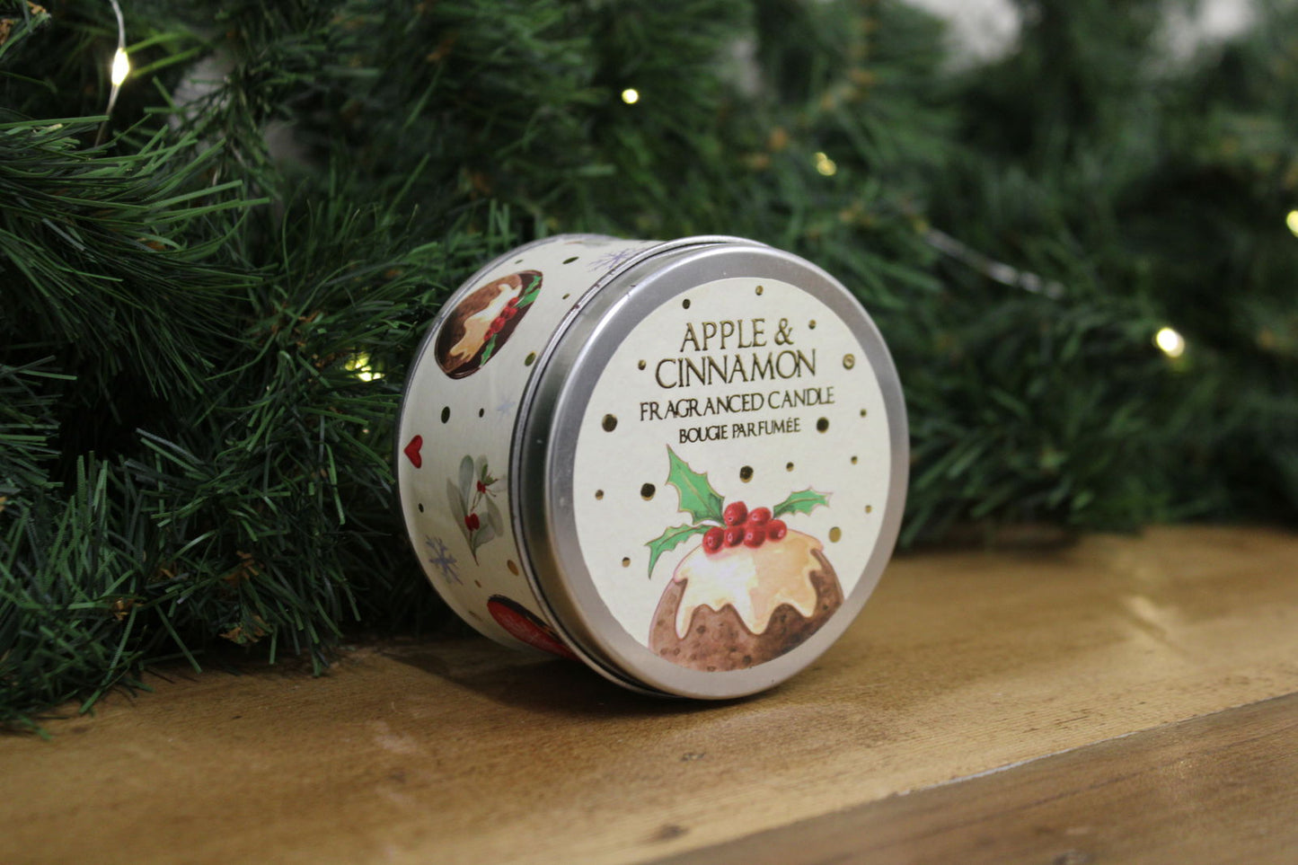 Christmas Pudding Candle in Tin - Festive Holiday Scented Gift for Decor
