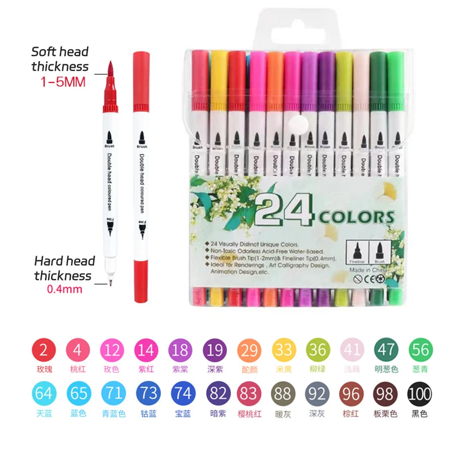 Dual Tip Colouring Pens Brush Pens Felt Tip Pens for Kids Adults Brand New