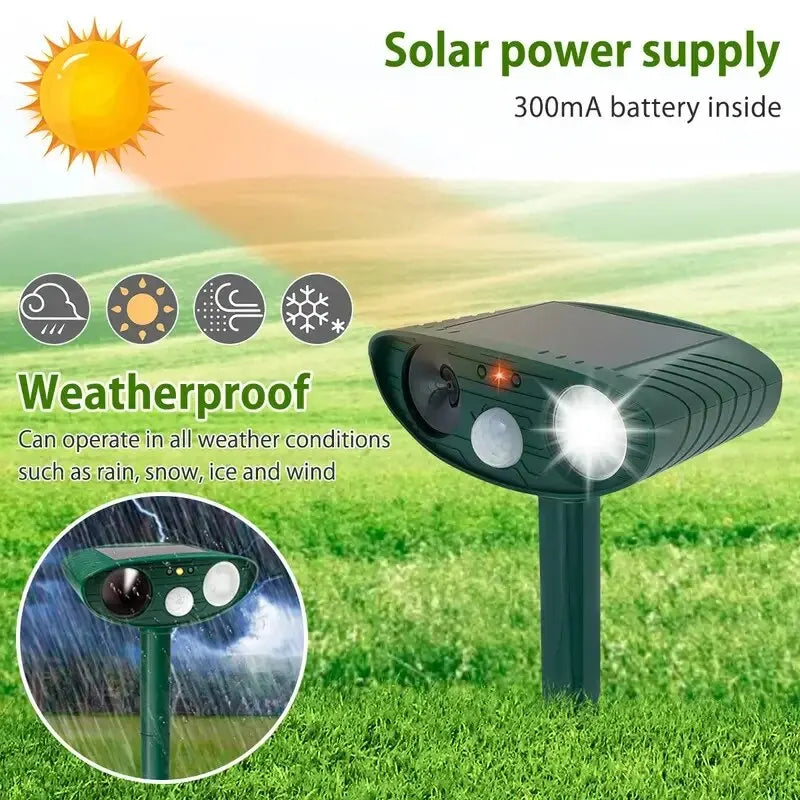 Ultrasonic Solar Cat Dog Repellent Fox Pest Scarer Deterrent Repeller Garden