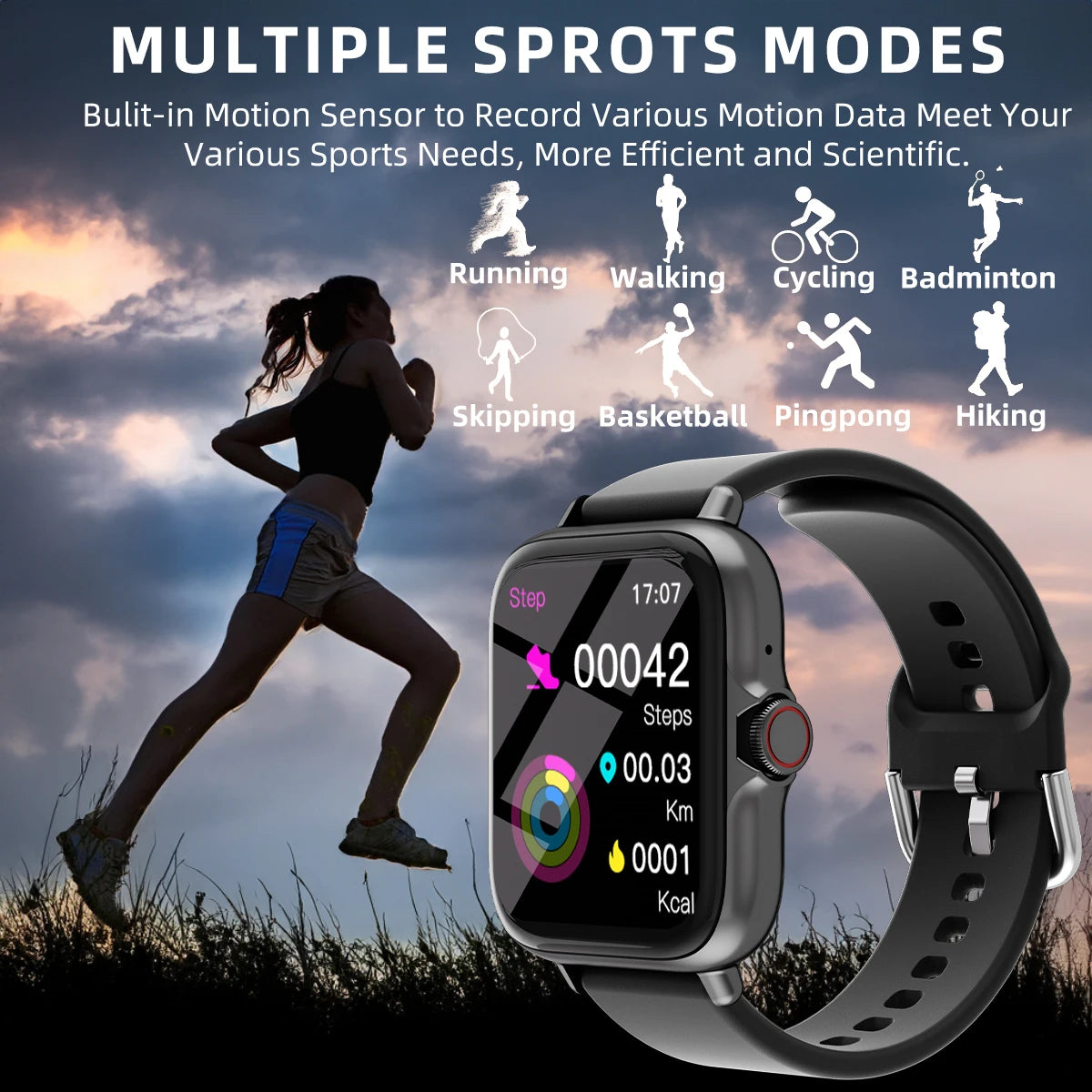 Waterproof Smart Watch – Call, Sleep Monitoring, Pedometer, Alerts, iPhone/Android