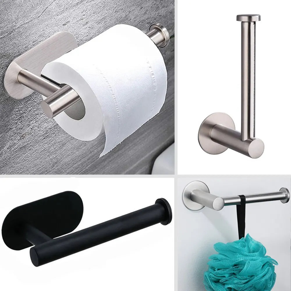 Stainless Steel Toilet Roll Paper Holder Strong Self Adhesive Stick Wall Mount