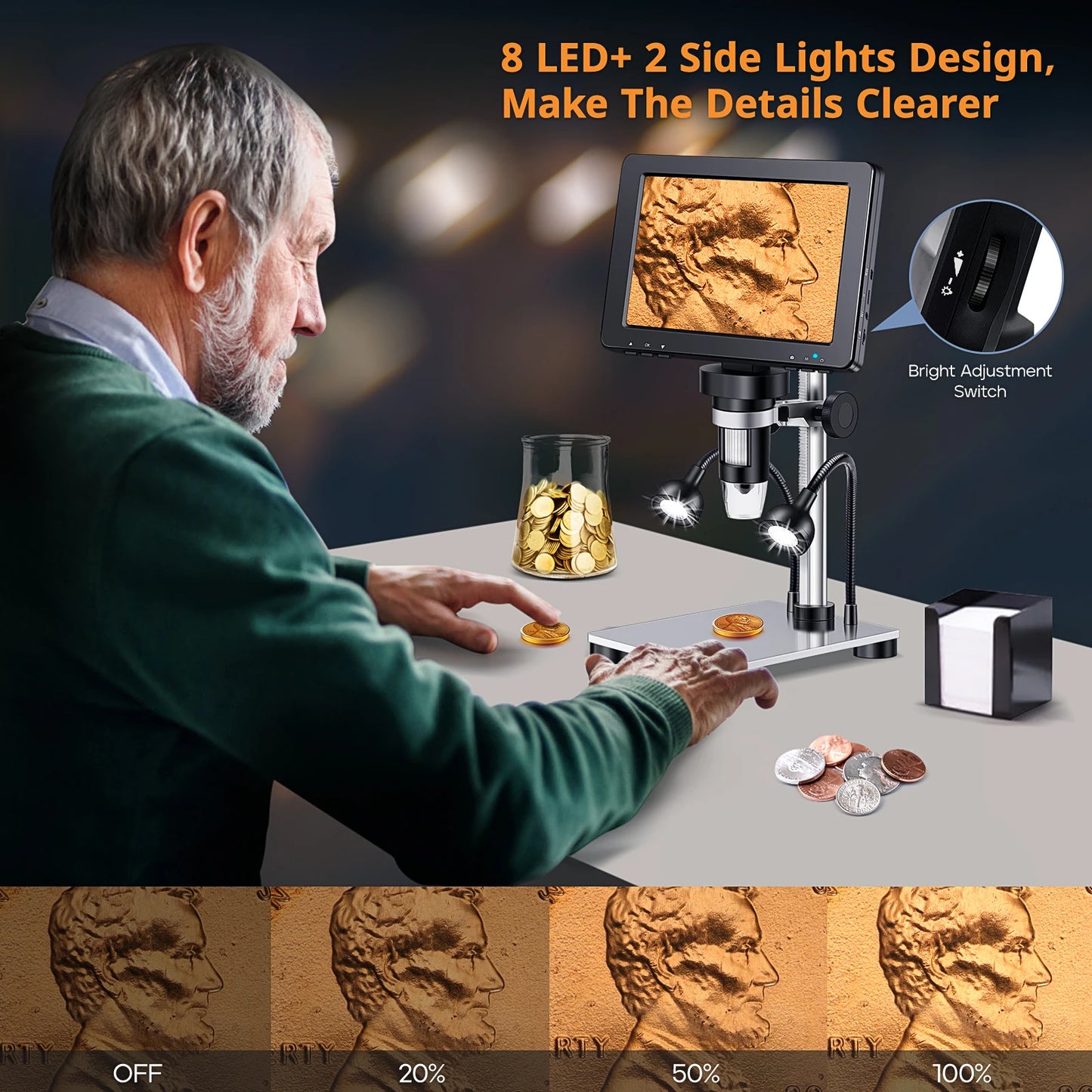 7" LCD Microscope 1200X 1080P Digital Microscope Video Recorder Camera For PCB