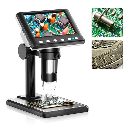 Digital Microscope 4.3" LCD Coin Microscope 1600x with Screen for PCB Repair 8 LEDs