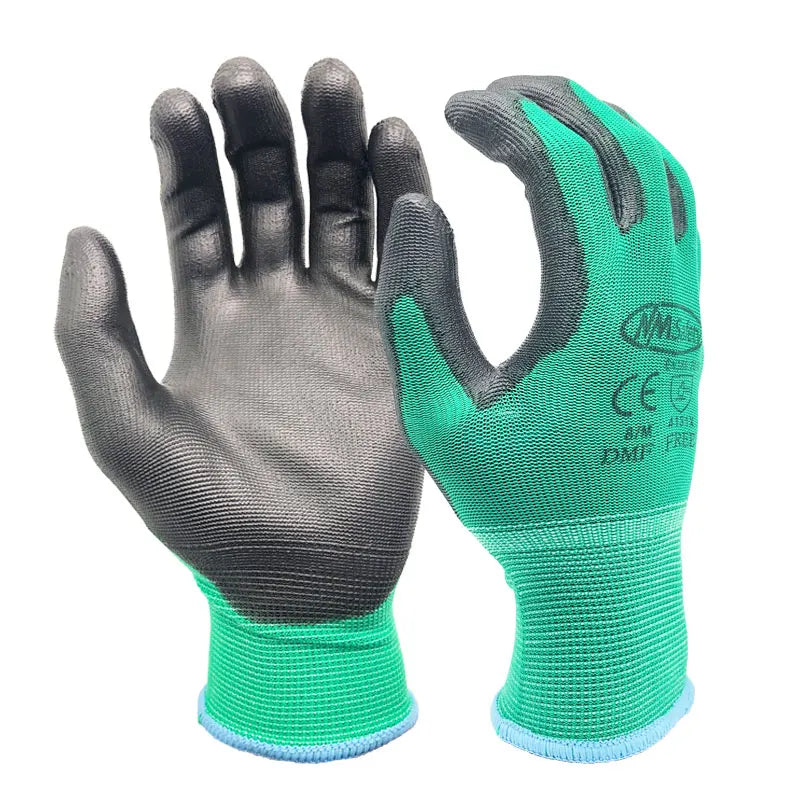 24 Gloves PREMIUM NITRILE COATED Green Nylon Work Gloves Builders Gardening Grip