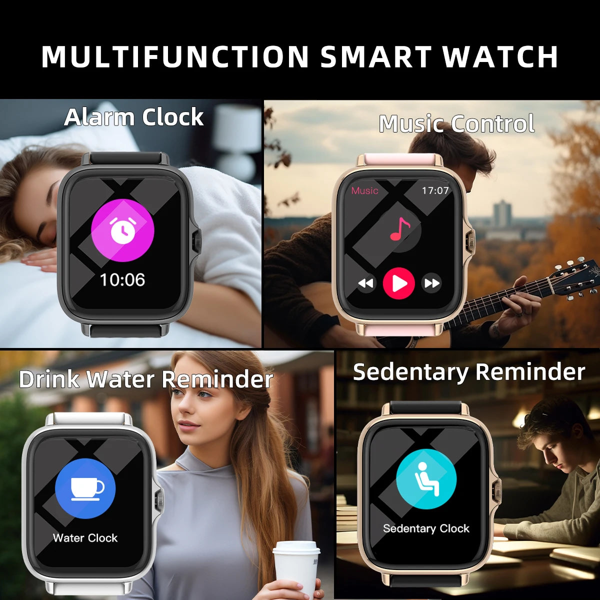 Waterproof Smart Watch – Call, Sleep Monitoring, Pedometer, Alerts, iPhone/Android