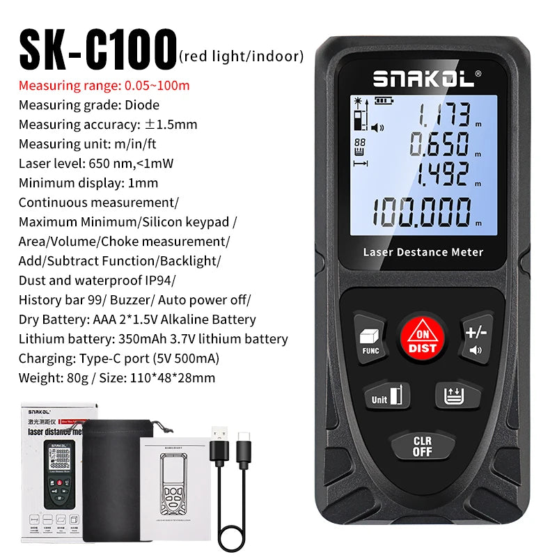 Laser Distance Meter 50M/165ft，Handle Digital Laser Measure UK