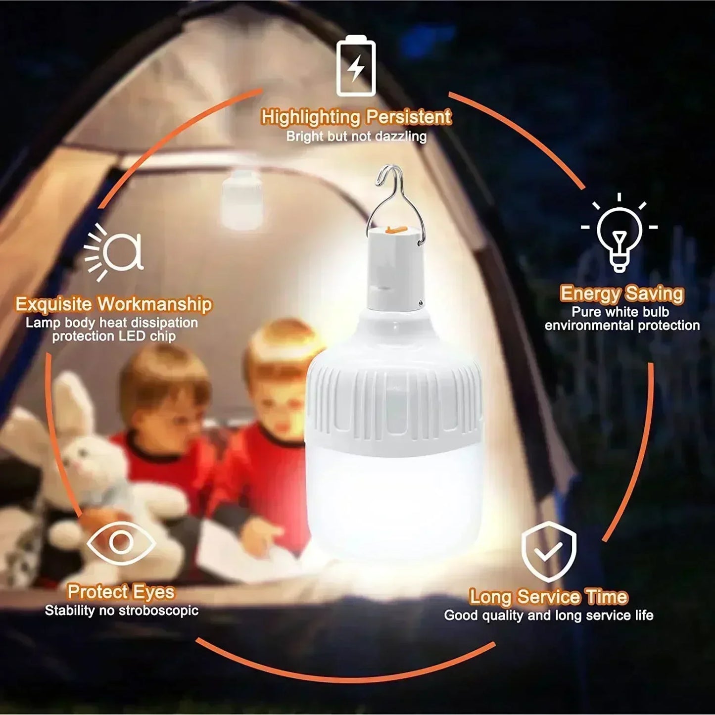 USB Rechargeable LED Light Bulb - Emergency Outdoor Camping Lantern EDC 60W